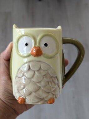 Tag branded Ceramic Whimsical Figural Owl Collectible Durable Green Coffee Mug